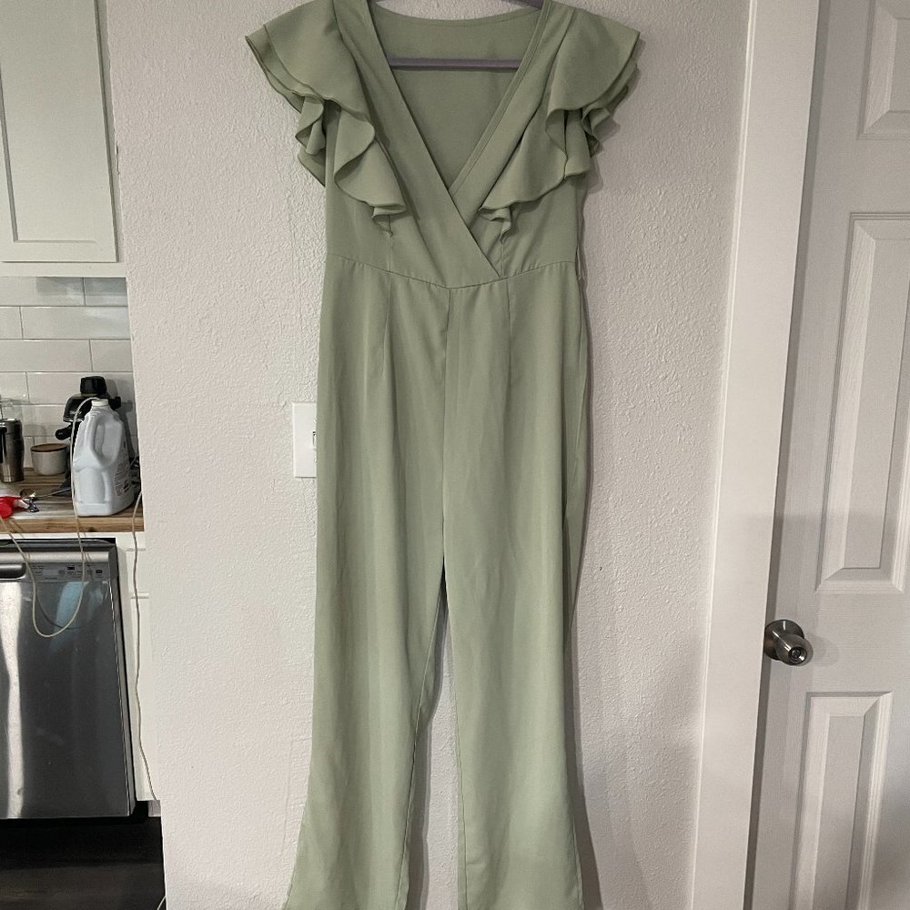 Light Green Shein Pant Ruffle Jumpsuit